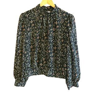 1 State Microfloral Cottagecore Mockneck Long Sleeve Blouse Large Open Back Boho